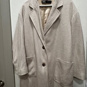 Zara Women's Cream Houndstooth Blazer